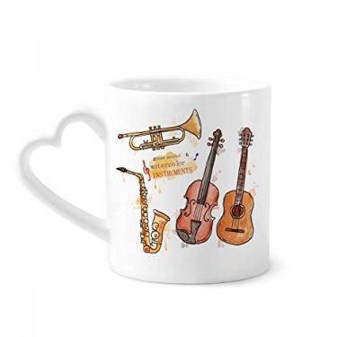 Imagem de Instrumentos de guitarra musical, estampa aquarela, caneca de café de cerâmica, copo de coração de vidro