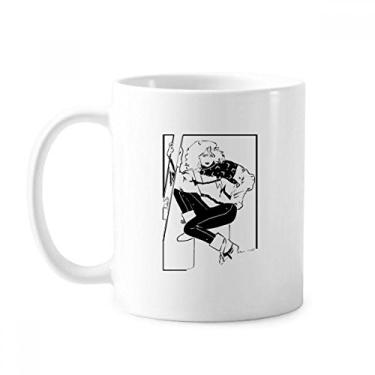 Imagem de Caneca de cerâmica preta com ilustração de esqui de inverno para cerâmica xícara de porcelana de café