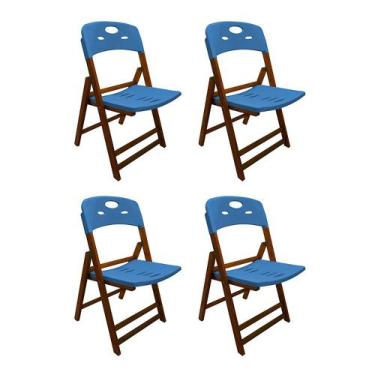 Imagem de Kit Com 4 Cadeiras Dobraveis De Madeira Elegance Mel Polipropileno Azu