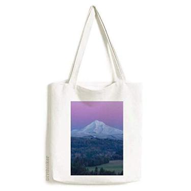 Imagem de Bolsa de lona branca Mountain roxo céu azul bolsa de compras bolsa casual bolsa de compras