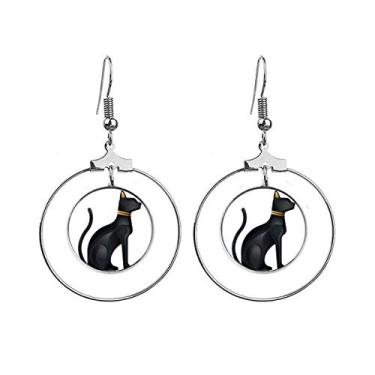 Imagem de Brincos com padrão de gato preto abstrato do Egito Antigo Pendente Joias Círculo Gota
