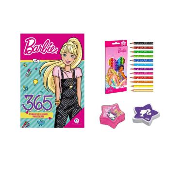 Imagem de KIT Livro 365 Ativ. Barbie Lapis de Cor Apontador e Borracha