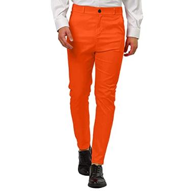 Imagem de Calças de moletom masculinas skinny calças cargo leves elásticas cintura alta lounge calças casuais bolso calças multicoloridas, Laranja, GG