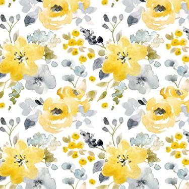 Imagem de Toduso Papel de parede floral para descascar e colar papel de parede amarelo / cinza aquarela papel de contato autoadesivo removível papel de parede prateleiras forros rolo de vinil decorativo 39 cm x 200 cm