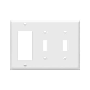 Imagem de (White) - Decorator/Toggle Light Switch Wall Plate Combination by Enerlites 881231-W 3-Gang, White, Standard Size, Unbreakable Polycarbonate, GFCI Rocker Paddle Receptacle Cover