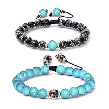 Imagem de Pulseiras de namorada e namorada para casais, Pinky Promise Cute Matching Heart Boyfriend Girlfriend Anniversary Crystal Jewelry Presente Romântico para Mulheres Homens, 8mm, x:li, Ágata