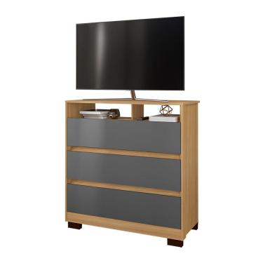 Imagem de Cômoda Rack para Quarto 3 Gavetas Atlas Carvalho/Grafite - Pallazio