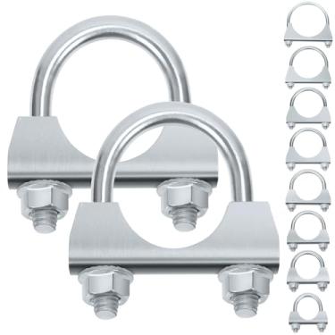 Imagem de Keadic 2 braçadeiras em U de exaustão banhadas a zinco de 3,5 cm, clipes de escape silenciadores universais, braçadeira de parafuso em U de flange de sela de 32 mm para tubo OD de 1-1/10.2 cm