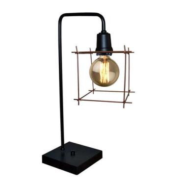 Imagem de Luminaria De Mesa Com Aramado Retro - Abajur - Preto e Cobre - LUSTRES
