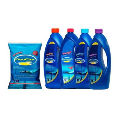 Imagem de Kit limpeza tratamento piscina - cloro 1kg - clarificante - algicida 2