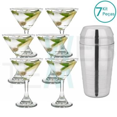 Imagem de Kit 6 Taças de Martini De Vidro 274ml e 1 Coqueteleira Inox 700ml: Taç
