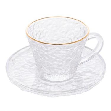 Imagem de Xícara Em Vidro Martelado Para Chá Café Borda Dourada 180ml - Lyor