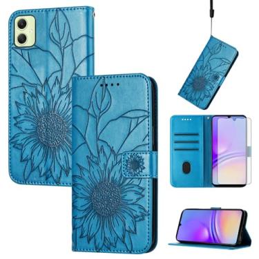 Imagem de Asuwish Capa de telefone para Samsung Galaxy A05 com protetor de tela de vidro temperado e estampa floral, carteira de couro com suporte para cartão de crédito, acessórios para celular Ao5 A 05