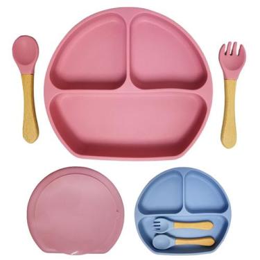 Imagem de Conjunto Prato e Talheres Infantil de Silicone - 3 Peças - Dantas, Ros