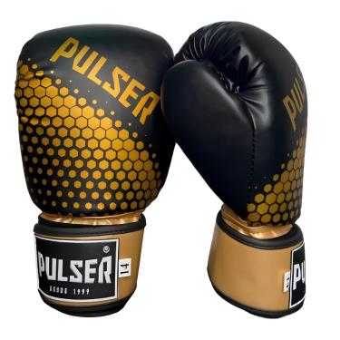 Imagem de Luva Pulser Hexa Preto e Dourado Boxe Muay Thai Kickboxing PU Adoma Injetada Profissional-Unissex