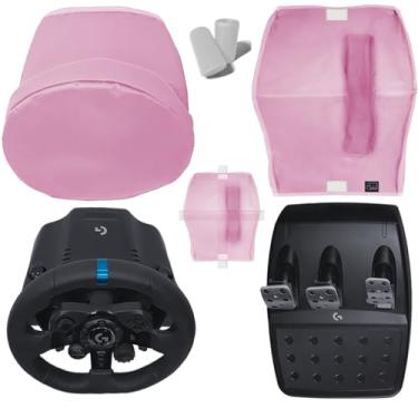 Imagem de Qualicapas Kit de Capas Protetoras Rosa para Volante, Base e Pedal G25 G27 G29 G920 G923 Simulador Gamer Logitech