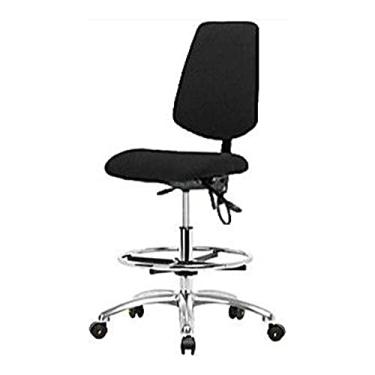 Imagem de Thomas 1163T08 Cadeira alta de tecido ESD com encosto médio, base cromada, sem inclinação, sem braços, anel de pé cromado, rodízios ESD, preto