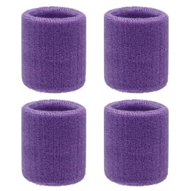 Imagem de Pacote com 4 faixas de suor de 7,6 cm de pulso de tênis absorventes para homens e mulheres - pulseiras elásticas atléticas para tênis, basquete, corrida, malhar (roxo)