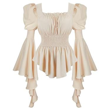 Imagem de Blusas e blusas femininas com saia pirata vitoriana, fantasia Steampunk plus size, camisa renascentista, 33046 bege, XX-Large