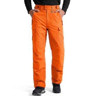 Imagem de FREE SOLDIER Calças masculinas impermeáveis com isolamento de neve inverno esqui snowboard calças com bolsos com zíper (laranja grande (38-40)/34L)
