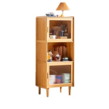 Imagem de Suporte para livros Estante organizadora com pés, 3 compartimentos, estante de armazenamento de bambu com porta de vidro, para sala de estar, escritório, expositor de estudo Estante