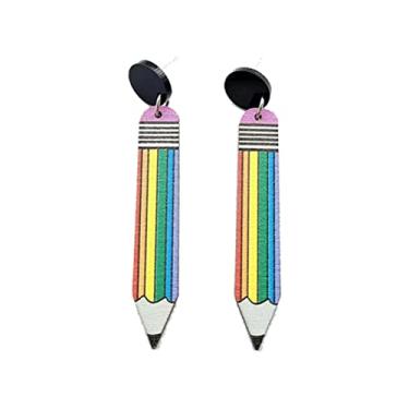 Imagem de Lindos brincos de giz de cera para lápis, brincos engraçados de madeira para professores, mulheres, meninas, professores, estudantes, formatura, volta às aulas, Metal Madeira, madeira