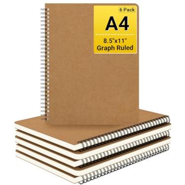 Imagem de EUSOAR Caderno gráfico espiral, grande A4, pacote com 6, 21,6 x 28 cm, 120 páginas, caderno gráfico de papel quadriculado espiral de capa dura para desenho de artista de engenharia matemática - Kraft