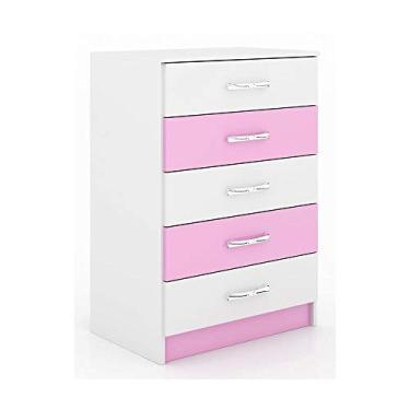 Imagem de Cômoda Lídia 5 Gavetas Rosa e Branca Evidência