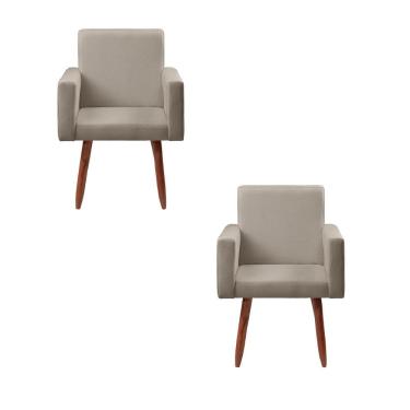 Imagem de KIT 2 Poltronas Decorativas - Cadeira  Nina Linho Bege - Star Confort