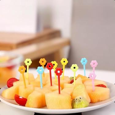 Imagem de Palitinho de Frutas e Legumes Para Lanche Saudável Escolar Bento Box e Passeios Reutilizável - 36 Unidades Tema Flores Cores Variadas