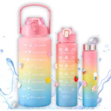 Imagem de Kit 3 Garrafas Motivacional Com Alça 2L 900ML 300ML - GARRAFAS E CIA
