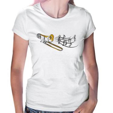 Imagem de Baby Look Trombone Notas Musicais - Foca na Moda, Branco, GG