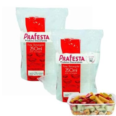 Imagem de Kit 48 unidades Pote retangular marmita fit descartável plástico microondas freezer PraFesta 250ml 350ml 500ml 750ml (250ml)