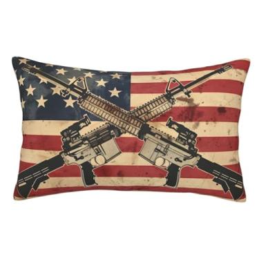 Imagem de Fronha longa super macia e aconchegante para todas as estações, retrô bandeira americana soldado armas luxuosas fronhas de flanela felpuda com zíper para quarto, sofá, 40 x 61 cm