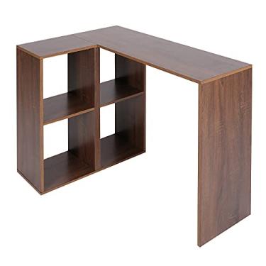 Imagem de Mesa de computador em forma de L reversível para escritório doméstico com prateleira, moderna, laptop, notebook, mesa de jogos, para espaços pequenos (nogueira)