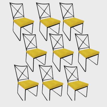 Imagem de Kit 09 Cadeiras Sala de Jantar Escritório Office Clark Industrial Ferro Preto Corino Amarelo - Ahz Móveis