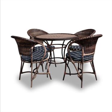 Imagem de Conjunto de Mesa Fibra Sintética Amsterdã - 4 Poltronas + 1 Mesa - Tecido Nautical Marinho