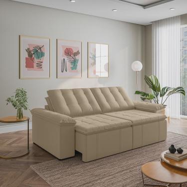 Imagem de Sofá Cama Retrátil e Reclinável 3 Lugares 260cm em Veludo com Molas Palmeira Cabecasa