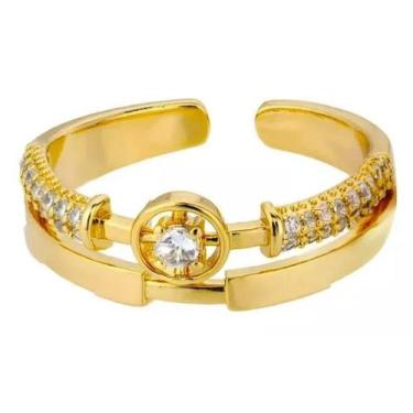 Imagem de Anel Com Pedras Feminino Ajustável - Banhado A Ouro 18K - Tojoia18K