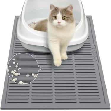Imagem de PetNova Tapete de areia para gatos, 61 cm x 38 cm, tapete de areia de silicone macio, à prova d'água e à prova de urina, tapete de caixa para gatos com controle de dispersão com parte traseira