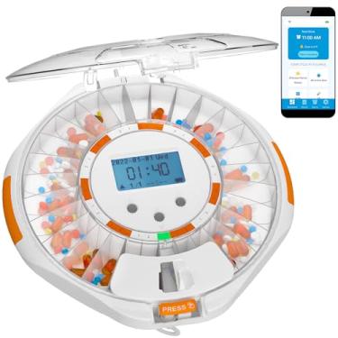 Imagem de Adamson Dispensador de comprimidos inteligente TimelyMed com alarme + monitoramento de aplicativo WiFi + dispensador de medicamentos 28 dias + dispensador automático de comprimidos para idosos com