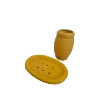 Imagem de Kit Para Banheiro Em Cerâmica 2 Peças Decorativo Amarelo