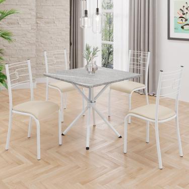 Imagem de Conjunto Sala De Jantar Mesa Quadrada 70x70cm Tampo Granito Topázio 4 Cadeiras Paraty Creme - Branco