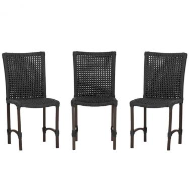 Imagem de 3 Cadeiras De Jantar Cannes De Alumínio Pintura Marrom Trama Preto