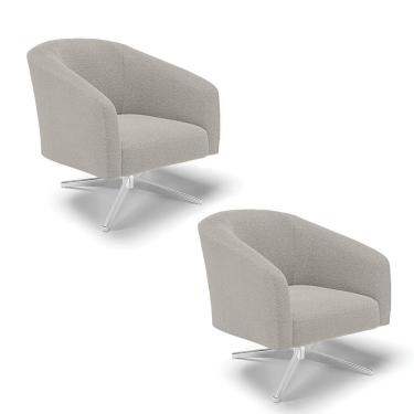 Imagem de Poltrona Decorativa Giratória Cromada Kit 2 Stella Bouclê Cinza D03 - D'rossi