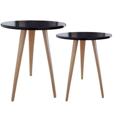 Imagem de Kit 2 Mesas Lateral De Canto Apoio Redonda Karina 56 E 68 Cm preto