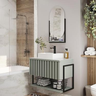 Imagem de Kit Gabinete Para Banheiro Havai Com Cuba E Espelheira Ori Pistache