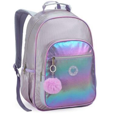 Imagem de Mochila De Costas Feminina Love Just Com Pompom Denlex Lilás