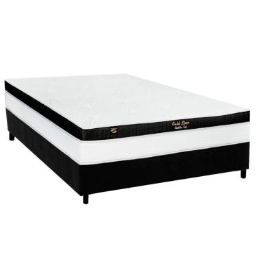 Imagem de Cama Box Casal: Colchão Molas Masterpocket Ensacadas Luckspuma Gold Line Elastic Gel + Base Crc Suede Black (138x188)