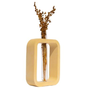Imagem de Vaso Decorativo Solitário Retangular 16,5cm Artesanal Em Cimento Amarelo